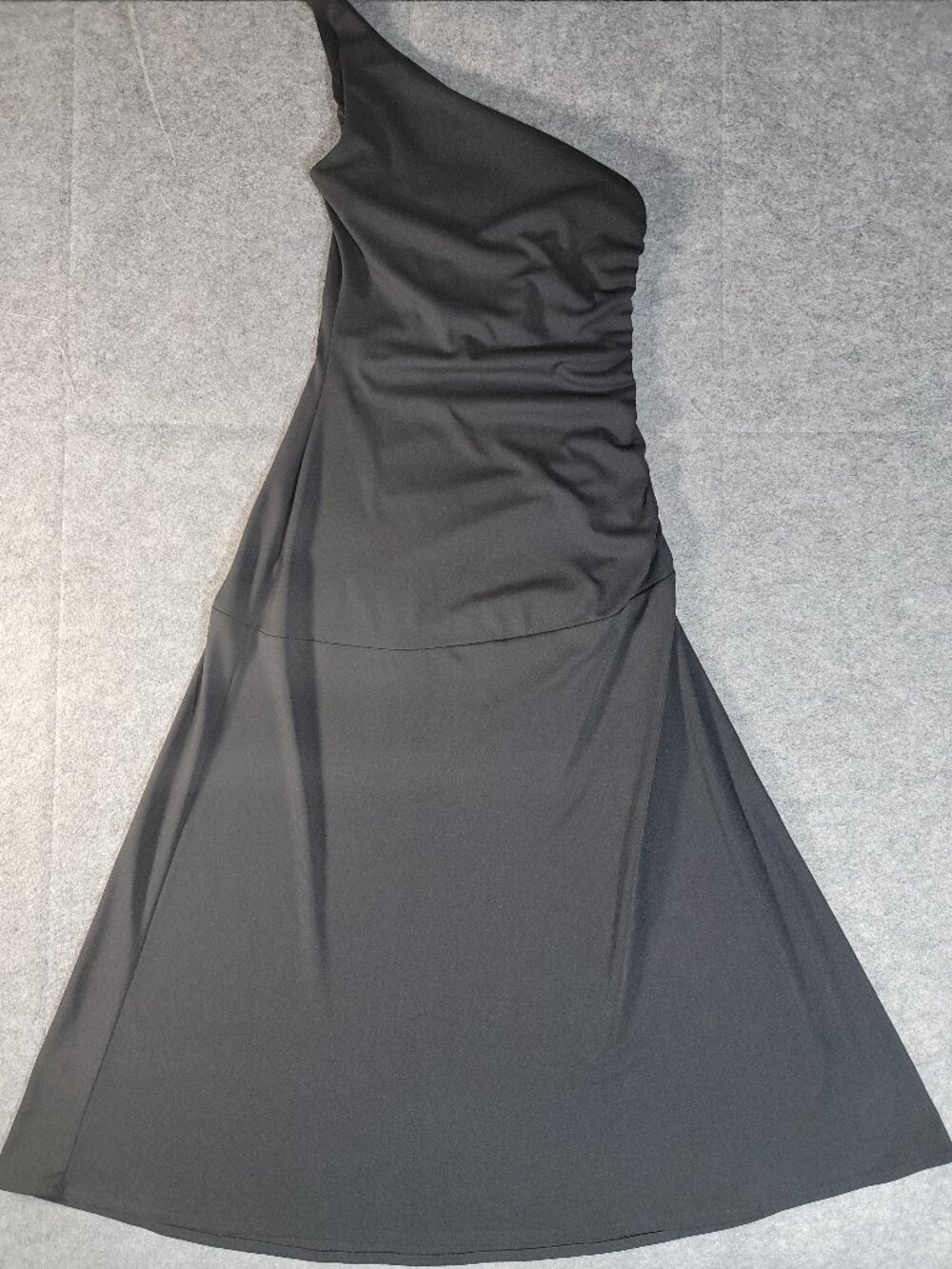 Vintage 90s Y2K Le Chateau Black One Shoulder Ruched Asymmetrical Dress Medium